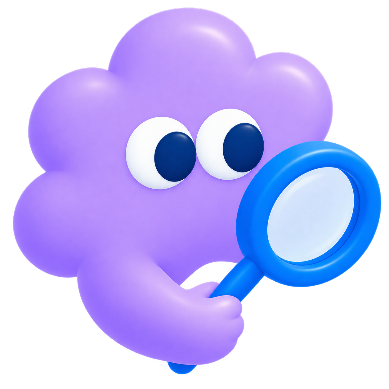 Character holding a magnifying glass