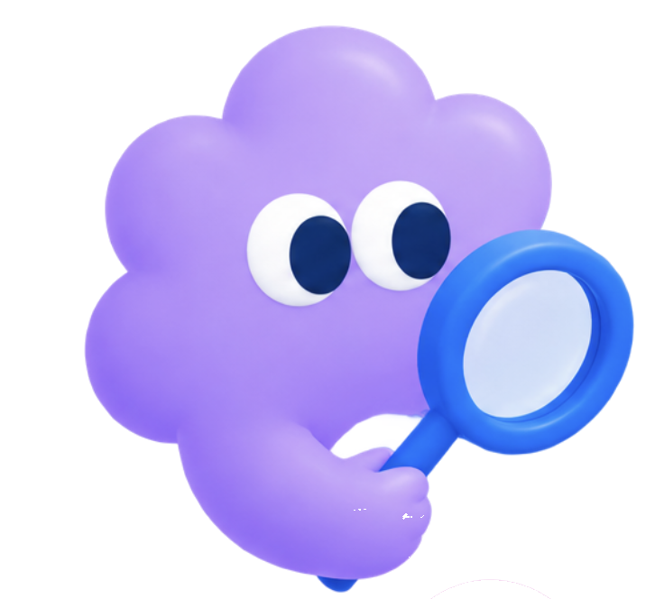 Character holding a magnifying glass