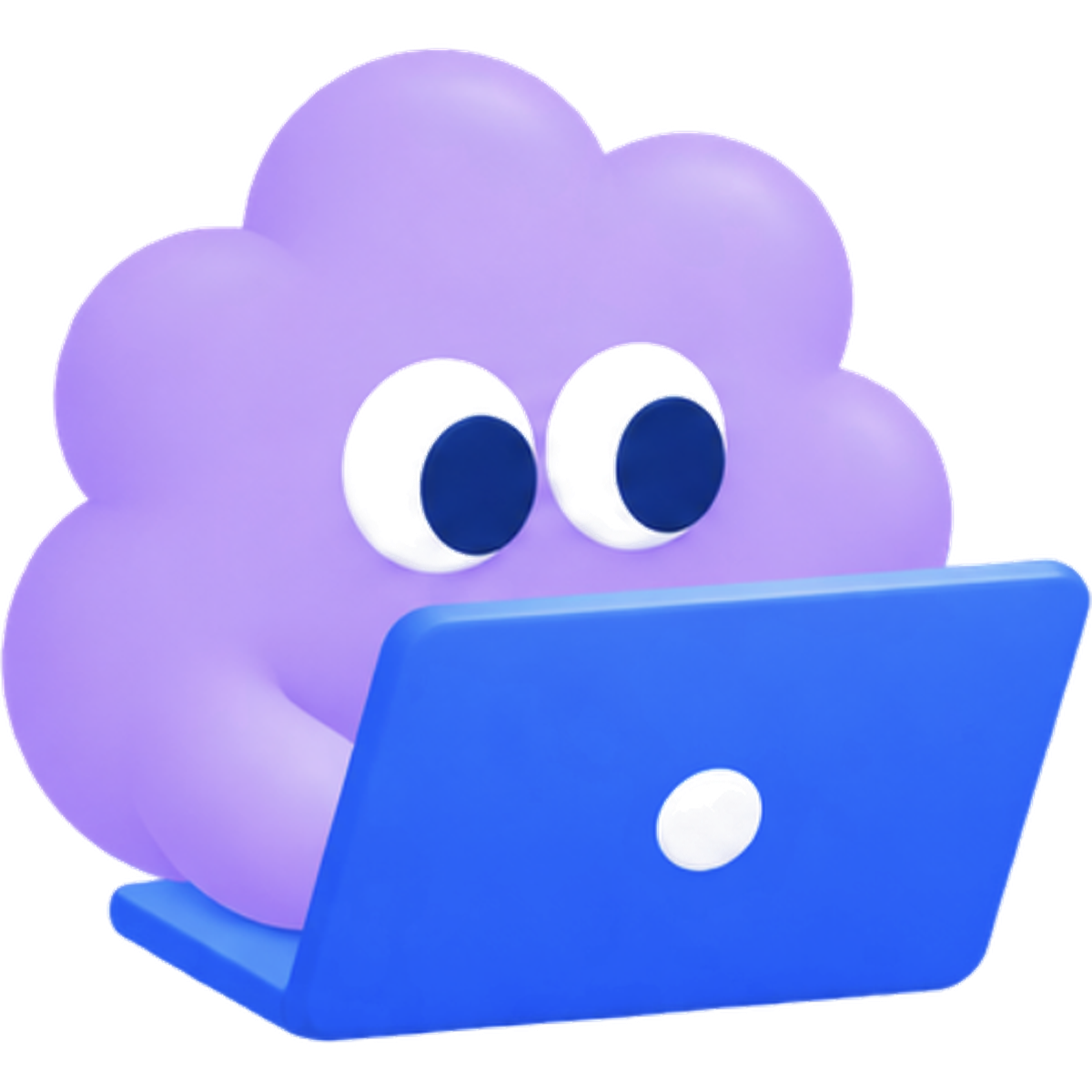 Character working on a laptop